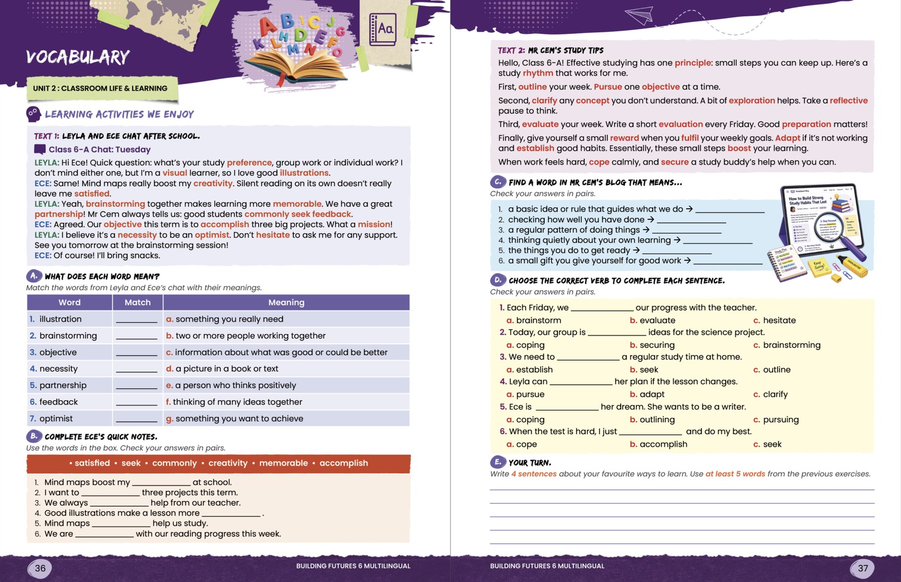 A Building Futures 6 Multilingual vocabulary mini-cycle spread