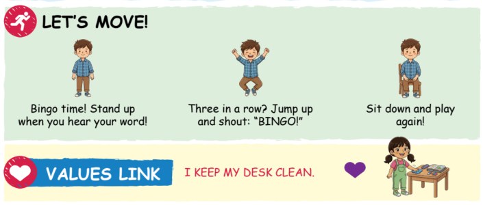 A values link panel from a student page: I keep my desk clean
